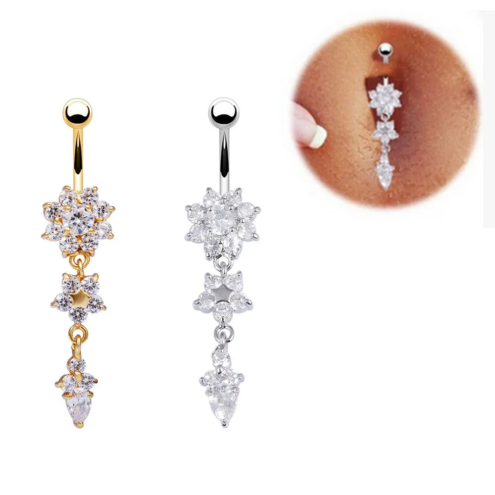 Fashion Crystal Rhinestone Flower Belly Button Rings Zircon Surgical Steel Body Jewelry Sexy Navel Piercing Body Jewelry
Fashion Crystal Rhinestone Flower Belly Button Rings Zircon Surgical Steel Body Jewelry Sexy Navel Piercing Body Jewelry