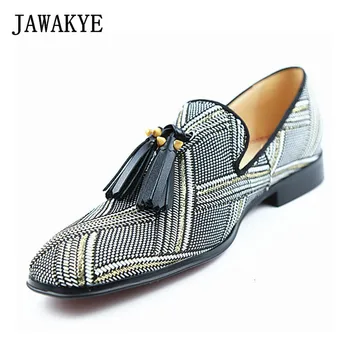 Fashion Grey Gingham fringes Loafers Shoes Men Square Toe Bling Dress Wedding Shoes Male Slip On patchwork Men Shoes Loafers
Fashion Grey Gingham fringes Loafers Shoes Men Square Toe Bling Dress Wedding Shoes Male Slip On patchwork Men Shoes Loafers