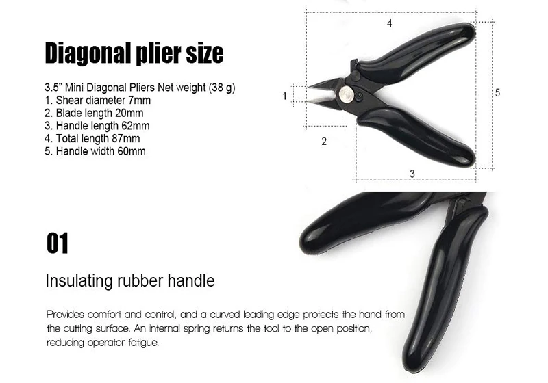 8REIZ Diagonal Pliers Mini Wire Flush Cutter 3.5 Inch Micro Diagonal Cutting Pliers Wires Insulating Rubber Handle Model Pliers