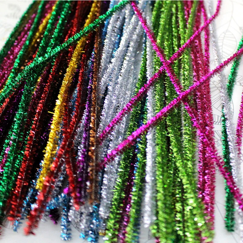 

100pcs Glitter Chenille Stems Pipe Cleaners Plush Tinsel Stems Wired Sticks Kids Educational Toys Crafting DIY Craft Supplies