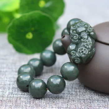 Natural Green Nephrite Stone Bracelets Carved Pixiu Bracelet Round Beads Bracelets Bangles Gift for Men's Jade Jewelry
Natural Green Nephrite Stone Bracelets Carved Pixiu Bracelet Round Beads Bracelets Bangles Gift for Men's Jade Jewelry