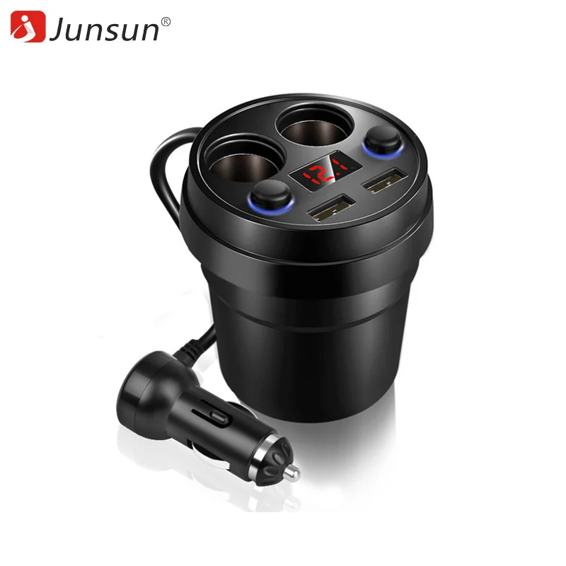 

Junsun Cigarette Lighter Socket Splitter DC/5V 3.1A Dual USB Power Socket Adapter Cup Car Charger For Mobile Phone Tablet GPS