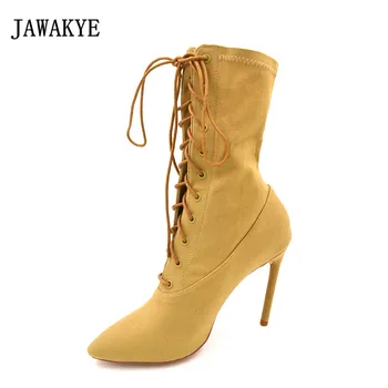 JAWAKYE Nude Runway denim jean Cut outs Lace up ankle boots women Stiletto high heels pointed toe Spring fashion Women shoes
JAWAKYE Nude Runway denim jean Cut outs Lace up ankle boots women Stiletto high heels pointed toe Spring fashion Women shoes