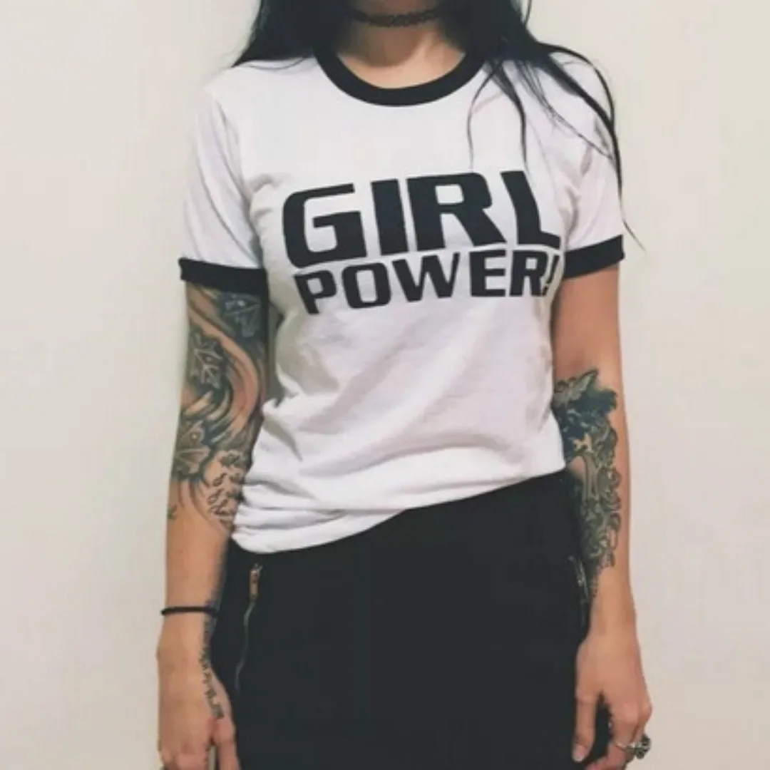 Girl Power 90S Vintage Ringer T-shirts Women Feminism Slogan Tops Tee Casual Short Sleeved Black White t shirt Women Ulzzang New
Girl Power 90S Vintage Ringer T-shirts Women Feminism Slogan Tops Tee Casual Short Sleeved Black White t shirt Women Ulzzang New