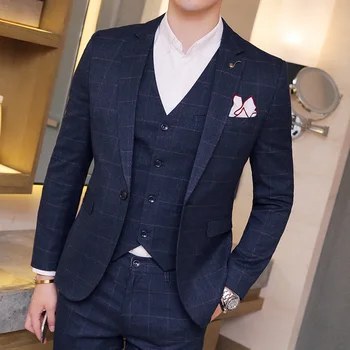 mens Formal suit 3 pieces set, Business Wedding Banquet Men Long Sleeve grid Suits Jacket with Pants and Vests,Size S-3XL
mens Formal suit 3 pieces set, Business Wedding Banquet Men Long Sleeve grid Suits Jacket with Pants and Vests,Size S-3XL