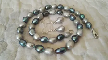 Real Pearl Jewelry Set,Black Gray Color AA 8-10MM Baroque Pearl Necklace Earrings,New Free Shipping
Real Pearl Jewelry Set,Black Gray Color AA 8-10MM Baroque Pearl Necklace Earrings,New Free Shipping