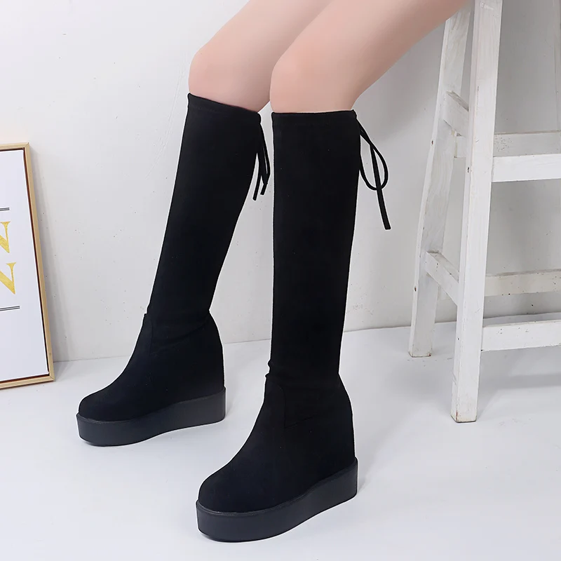 Women Boots Winter Shoes Woman Black Flock Platform Boots Slip on Knee High Boots Lace Up Bow Knot Increased Wedges Long Boots
Women Boots Winter Shoes Woman Black Flock Platform Boots Slip on Knee High Boots Lace Up Bow Knot Increased Wedges Long Boots