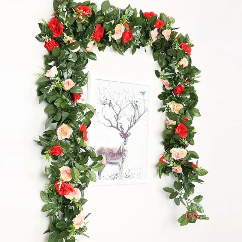 Heads 240cm Silk Roses Artificial Flowers Vine with Fake Green Leaves Home for Wedding Decoration diy Hanging Garland
Heads 240cm Silk Roses Artificial Flowers Vine with Fake Green Leaves Home for Wedding Decoration diy Hanging Garland