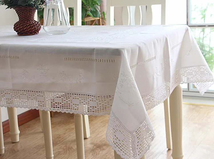 

American White Lace Dinning Tablecloth Hand-drawn Yarn Embroideried Table Cloth Cotton Linen Table Cover Refrigerator TV Cover