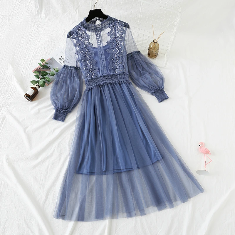 Fall & Winter Women Elegant Mesh Full Lantern Sleeves Beading Crochet Maxi Dress Ladies Voile Long Dress & Lining Long Dress
Fall & Winter Women Elegant Mesh Full Lantern Sleeves Beading Crochet Maxi Dress Ladies Voile Long Dress & Lining Long Dress