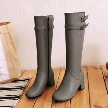 European casual style round head knee high boots belt buckle stretch brown gray black medium heel thick women's riding boots
European casual style round head knee high boots belt buckle stretch brown gray black medium heel thick women's riding boots