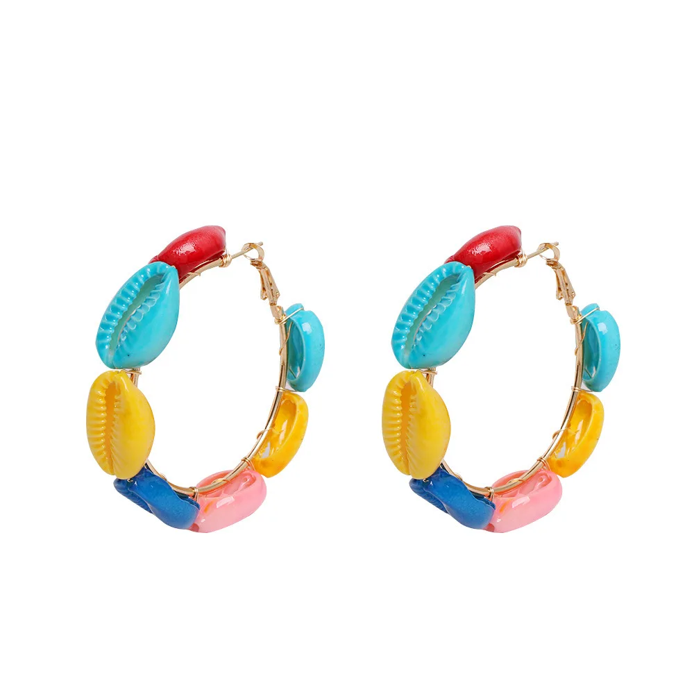 Женские Разноцветные серьги-кольца в виде ракушки Богемские серьги-подвески