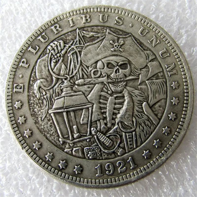 US 1921 Morgan Dollar With Pirate Captains skull zombie skeleton Hand Carved Copy Coins High Quality
US 1921 Morgan Dollar With Pirate Captains skull zombie skeleton Hand Carved Copy Coins High Quality