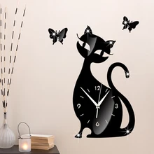 3D Home Decor Quartz DIY Wall Clocks Horloge Watch Acrylic Cats butterfly clocks design Living Room orologio muro Quartz Needle