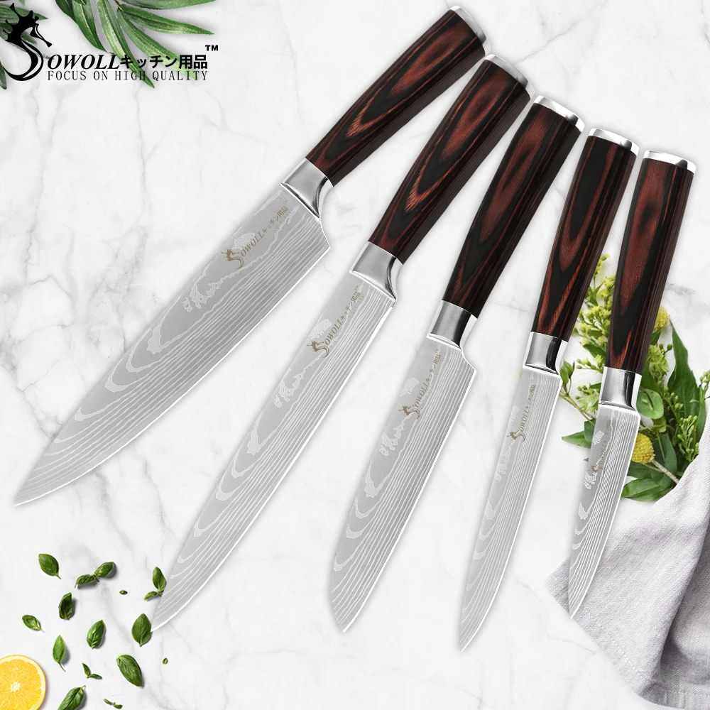 Sowoll Kitchen Knife 7Cr17 Stainless Steel Knives Set Damascus Pattern Blade Color Wood Non-slip Handle Gyutou Kitchen Tools
Sowoll Kitchen Knife 7Cr17 Stainless Steel Knives Set Damascus Pattern Blade Color Wood Non-slip Handle Gyutou Kitchen Tools