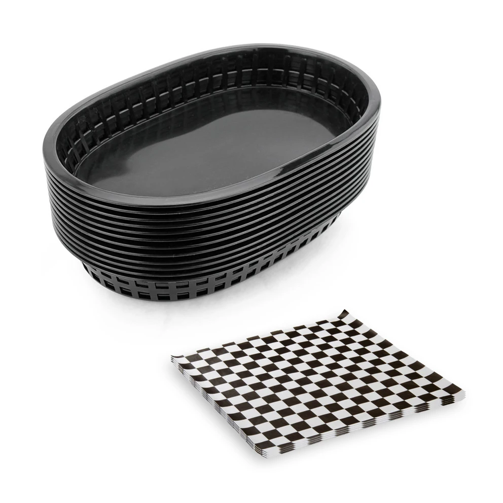 12pcs Fast Food Baskets with 24pcs Checkered Wax Paper set Restaurant Fast Serving Platter Plastic Food Trays Dinner Home Table
12pcs Fast Food Baskets with 24pcs Checkered Wax Paper set Restaurant Fast Serving Platter Plastic Food Trays Dinner Home Table