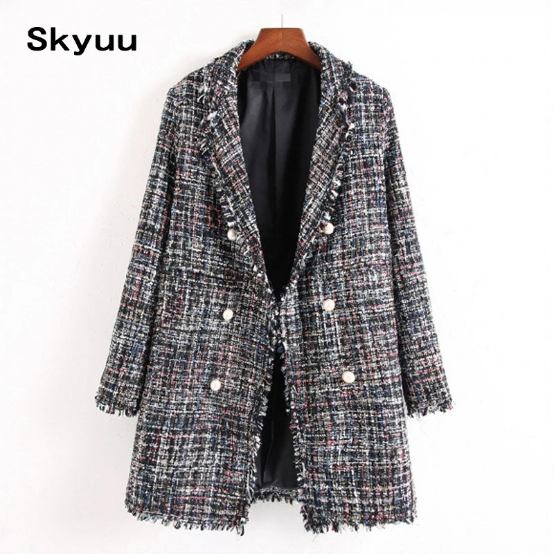 Skyuu Long Tweed Blazer Women Elegant 2019 Autumn Winter Casual Full Sleeve Button Finger Tassel Outerwear Female Office Blazers 
Skyuu Long Tweed Blazer Women Elegant 2019 Autumn Winter Casual Full Sleeve Button Finger Tassel Outerwear Female Office Blazers