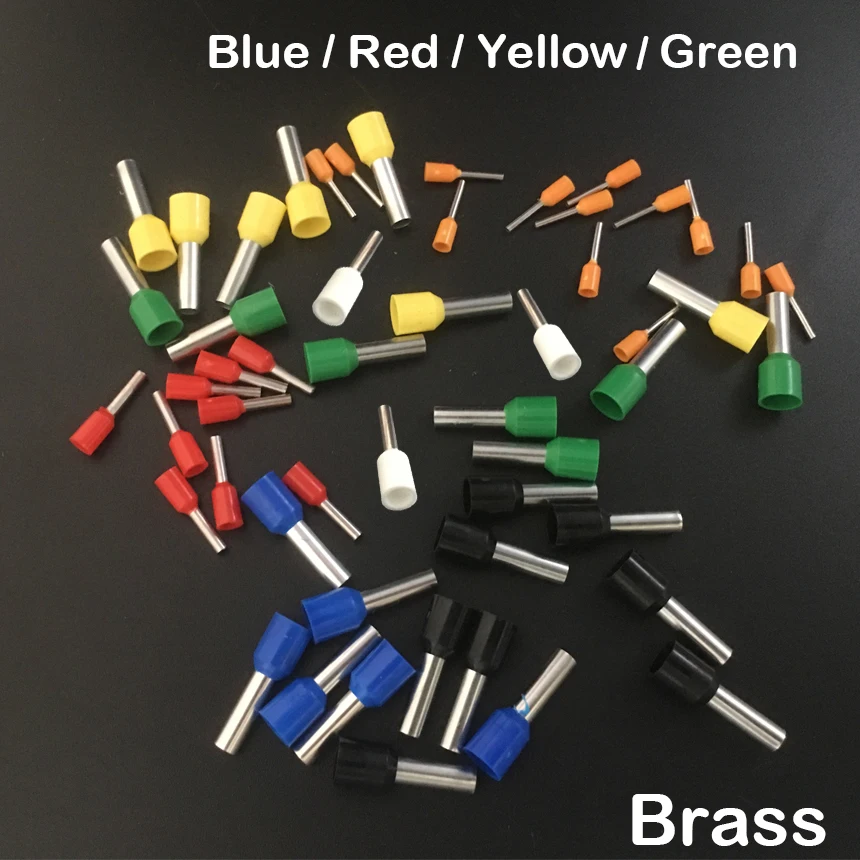 

E7508 E7510 E7512 E1008 Blue Yellow Red Green Brass Pin Insulated Sleeve Cold Press Connector Ferrule Cord End Crimp Terminal