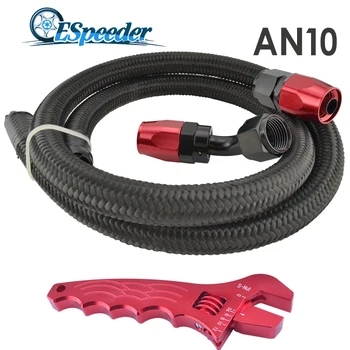 

ESPEEDER AN10 10-AN 1M Straight 45 Degree Swivel Fitting Stainless Braided Nylon Oil Line Black Hose Pipe Tubing With Spanner