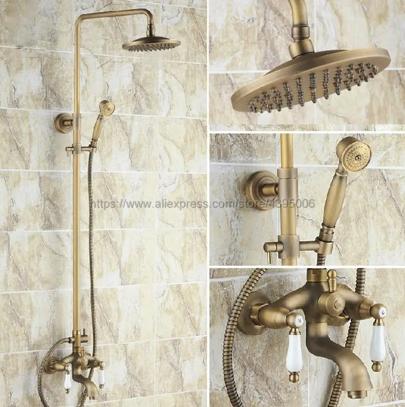 Shower Faucets Antique Brass Shower Set Faucet Tub Mixer Tap Handheld Shower Wall Mounted Brs042
Shower Faucets Antique Brass Shower Set Faucet Tub Mixer Tap Handheld Shower Wall Mounted Brs042