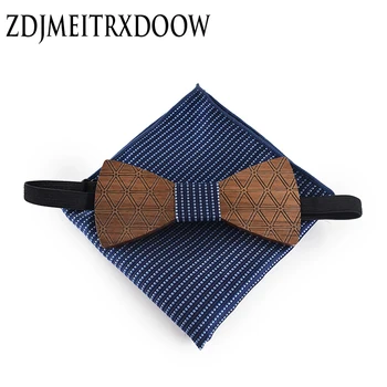 

6 Color Wooden Bow tie Necktie Gravata Handkerchief Sets Paisley Floral Wedding Tie Set for Men Hanky Set cadeau homme