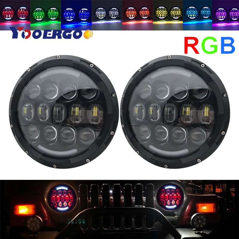 105W 7inch Round RGB LED Headlight with Hi-/Lo Beam 7 Lights Mode for Jeep Wrangler JK, Off-road Truck
105W 7inch Round RGB LED Headlight with Hi-/Lo Beam 7 Lights Mode for Jeep Wrangler JK, Off-road Truck