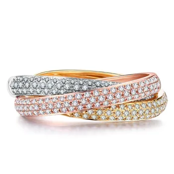 

3 Rings Classical Jewelry 925 Silver&Rose Gold&Yellow Gold Double Row Pave 5A Zirconia CZ Eternity Women Wedding Finger Ring Set