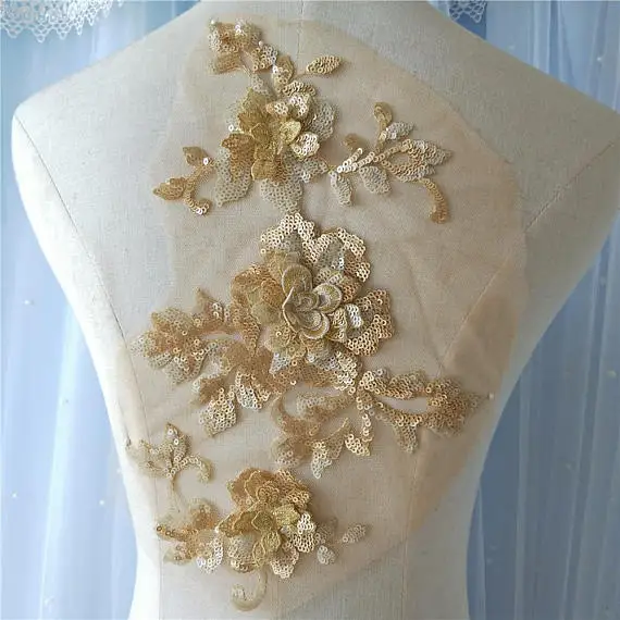 gold heavy bead lace applique, 3D sequined applique, 3d sequin flower applique, heavy embroidered flower
gold heavy bead lace applique, 3D sequined applique, 3d sequin flower applique, heavy embroidered flower