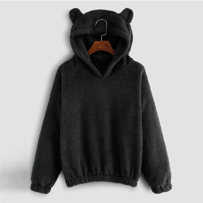 Cute Harajuku Womens Sweatshirts Hoodie Crop Tops Solid Cat Ear Long Sleeve Cropped Sweatshirt Hooded Pullover Moletom 40OC512