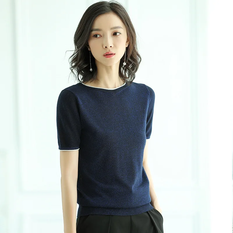 2018 Spring Fashion Women Solid Tee Tops Light Silk Short Sleeve Casual Jumpers Pull Femme Woman Knit Tops XZ110
2018 Spring Fashion Women Solid Tee Tops Light Silk Short Sleeve Casual Jumpers Pull Femme Woman Knit Tops XZ110