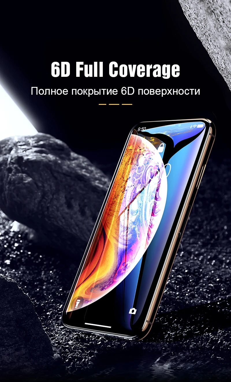 TOMKAS 6D Protective Glass on the For iPhone X XS Max XR Screen Protector Full Cover Curved Edge Glass For iPhone 6 s 7 8 Plus