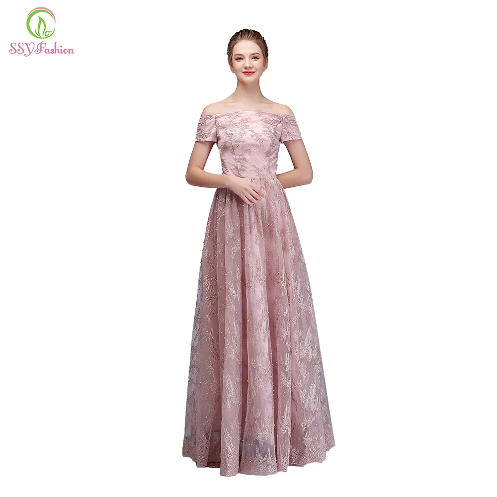 Clearance Pink Lace Evening Dress Boat Neck Floor-length Appliques Beading Elegant Party Formal Gown Robe De Soiree
Clearance Pink Lace Evening Dress Boat Neck Floor-length Appliques Beading Elegant Party Formal Gown Robe De Soiree