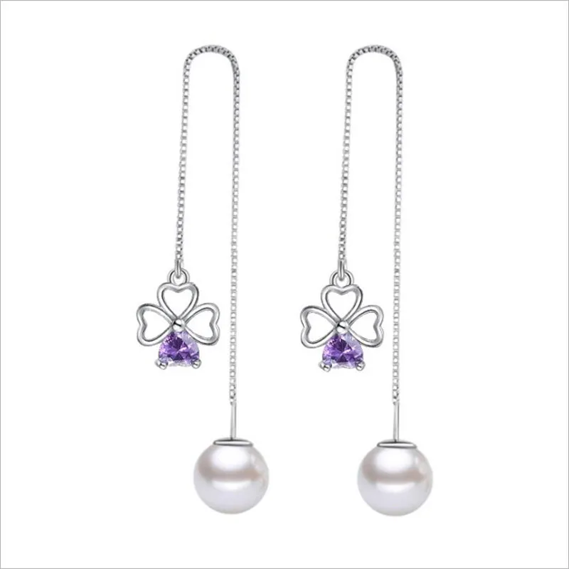 TJP Trendy Crystal Clover Female Tassel Earrings Jewelry Girl Fashion Silver Plated Drop For Lady Birthday Bijou | Украшения и