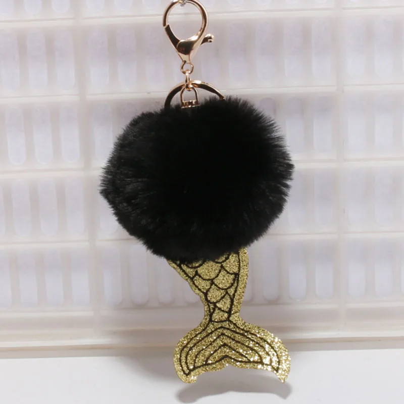 Фото Модный брелок для ключей с помпоном в виде русалки мяч из искусственного
