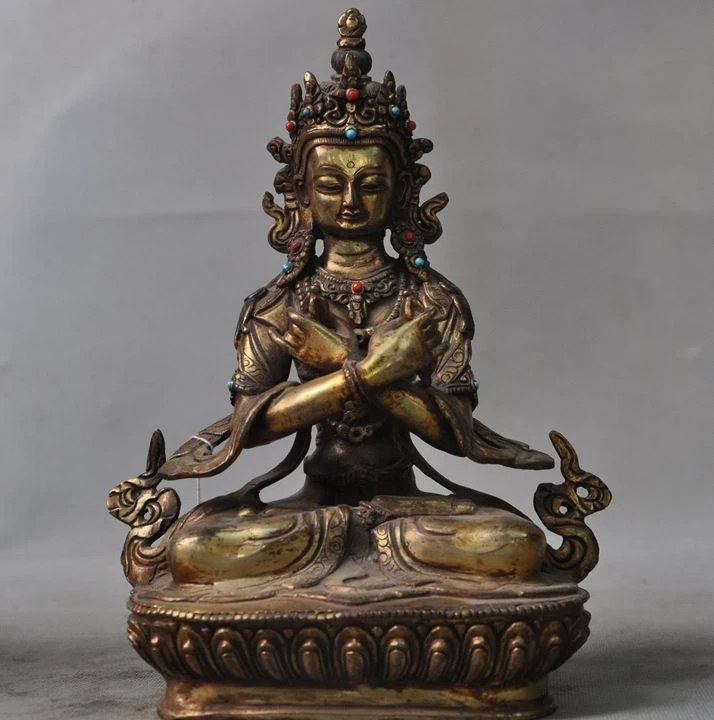 8"Old Tibet Bronze gilt 24kgold Vajradhara Vajrabhairava Goddess Kwan-yin Statue
8"Old Tibet Bronze gilt 24kgold Vajradhara Vajrabhairava Goddess Kwan-yin Statue