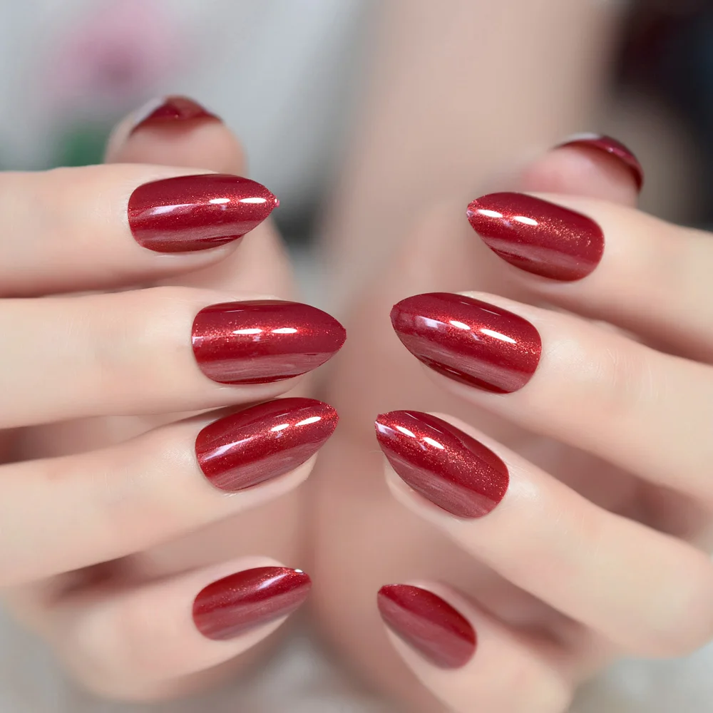 24Pcs Medium Sharp Stiletto Wine Red Fake Nails with Glitter Nail Accessories Full Cover Shiny Nail Tips Z935
24Pcs Medium Sharp Stiletto Wine Red Fake Nails with Glitter Nail Accessories Full Cover Shiny Nail Tips Z935