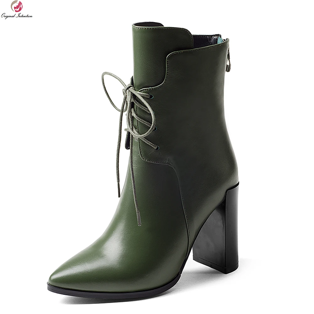 Original Intention Fashion Women Ankle Boots Cow Leather Pointed Toe Square Heels Boots Lady Black Green Shoes Woman US Size 3-9
Original Intention Fashion Women Ankle Boots Cow Leather Pointed Toe Square Heels Boots Lady Black Green Shoes Woman US Size 3-9