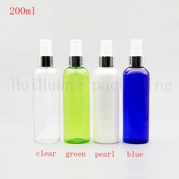 

30pcs 200ml Empty Amber blue green clear pearl Refillable silver collar Spray plastic Bottle Perfume Sprayer Cosmetic Atomizers