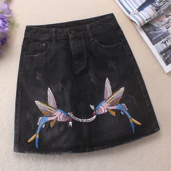 Black denim skirt women spring autumn high waist embroidered retro mini jeans skirt
Black denim skirt women spring autumn high waist embroidered retro mini jeans skirt