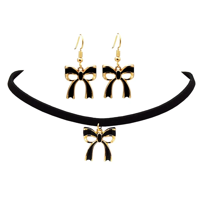 Wholesale Hot Trendy Gold Color Hollow Bowknot Pendant Choker Black Statement Necklace Drop Earring Jewelry Set for Women Party
Wholesale Hot Trendy Gold Color Hollow Bowknot Pendant Choker Black Statement Necklace Drop Earring Jewelry Set for Women Party