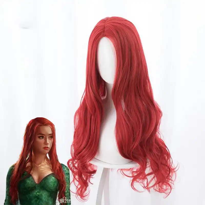 Movie Aquaman Mera Cosplay Wig Women Mera Red Wavy Long Hair Wig