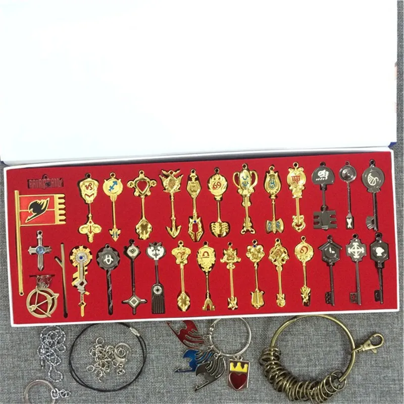 35pcs Fairy Tails Star Spirit Key Colorful Keychain Scale Keyring Pink Tattoo Heartfilia Sign of the Zodiac Gold Key Pendants
35pcs Fairy Tails Star Spirit Key Colorful Keychain Scale Keyring Pink Tattoo Heartfilia Sign of the Zodiac Gold Key Pendants