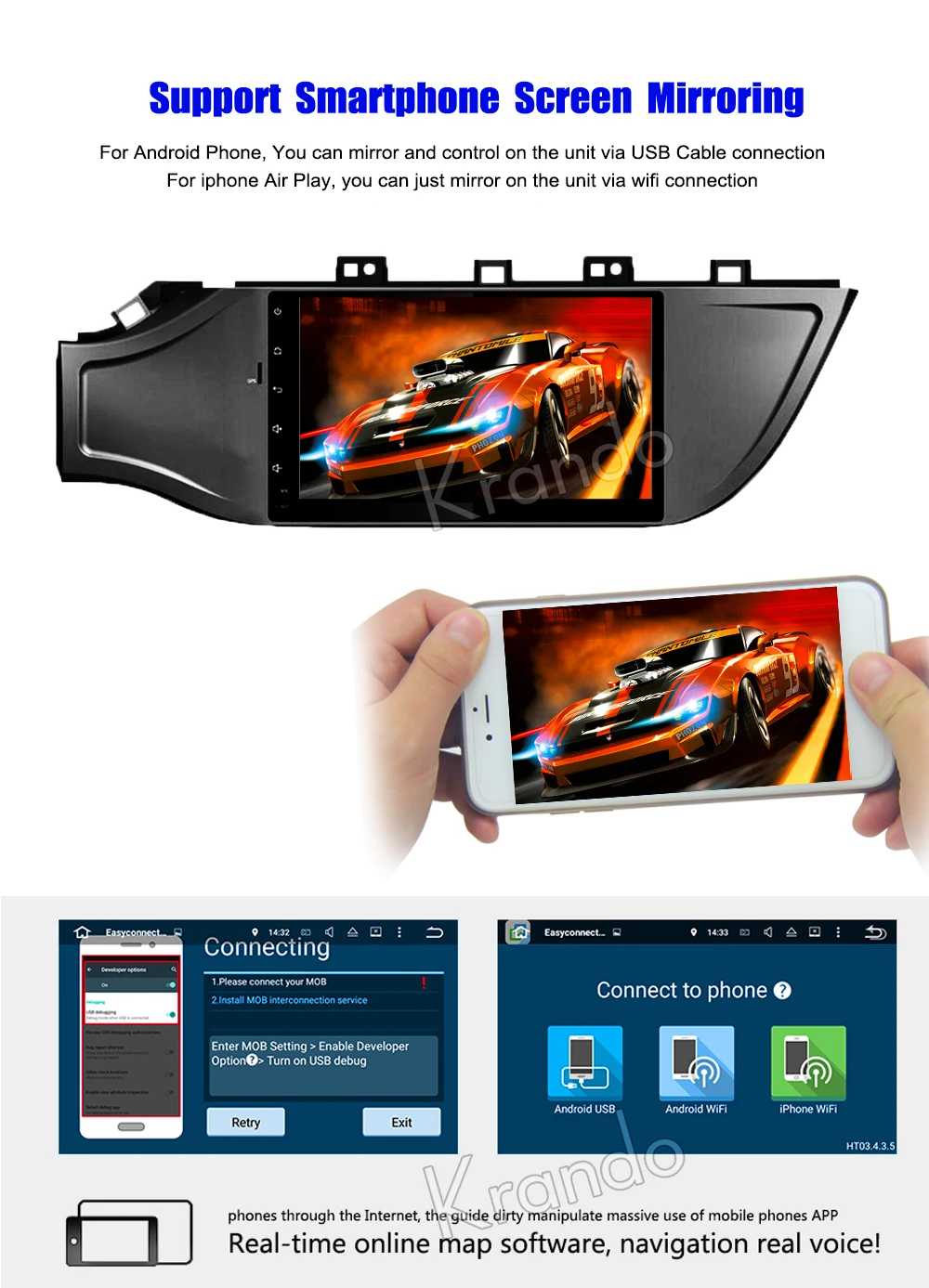 Krando Android car radio gps navigation multimedia system for KIA K2 2017