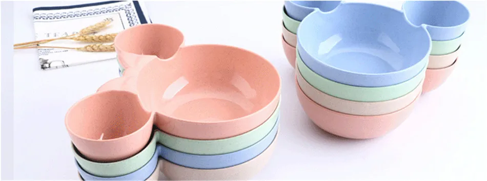 Children Baby Bowl Mickey Cute Dinner Tray Baby Dishes Fruit Plate Ear 3D Cartoon Style Feeding Bowl Tableware Healthy BPA Free (1)
