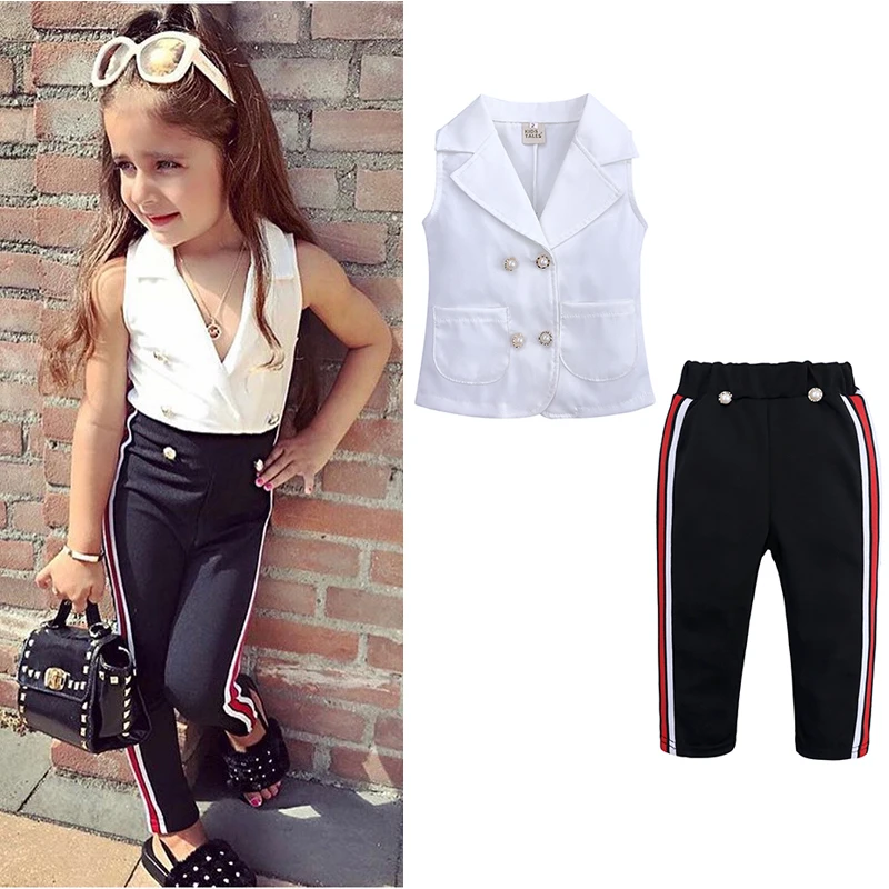 Fashion Girls Clothes Sleeveless White Tops + Long Pants 2pcs Clothes Set Summer Kids Outfits Sports Costume Crianca Roupas
Fashion Girls Clothes Sleeveless White Tops + Long Pants 2pcs Clothes Set Summer Kids Outfits Sports Costume Crianca Roupas