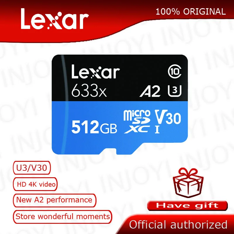 

Lexar microSDXC High-Performance 633x UHS-I Memory cards 512GB micro sd Max 100M/s Class10 A2 3D 4K flash tf card