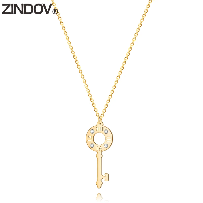 ZINDOV Fashion Women Necklace Pendant Rose Gold Stainless Steel Gold Key Necklace with Rhinestone Girls Jewelry Gift Wholesales
ZINDOV Fashion Women Necklace Pendant Rose Gold Stainless Steel Gold Key Necklace with Rhinestone Girls Jewelry Gift Wholesales