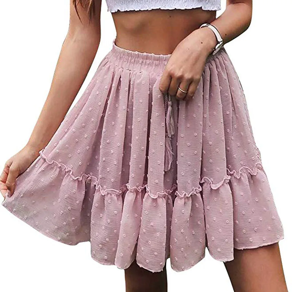 

Women's Pleated Skirts High Waist A Line Mini Pleated Ruffle Cute Female Casual Short Beach Skirt Saia Plissada #DX