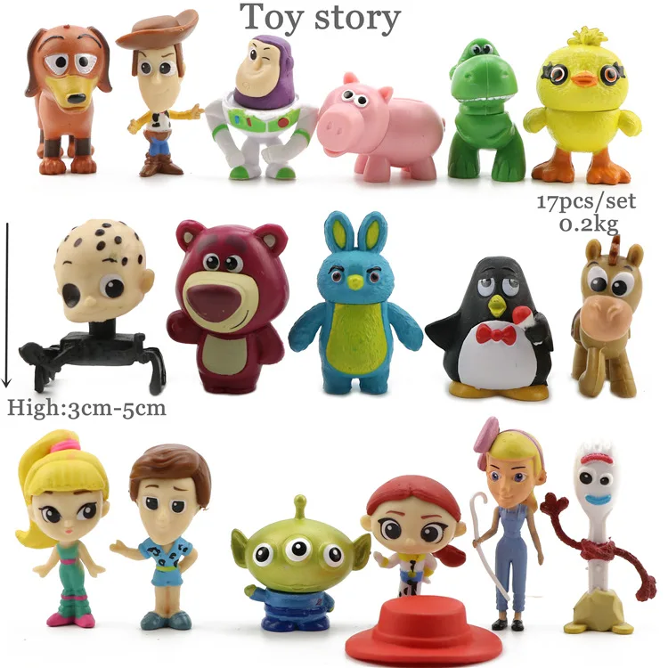 17pcs/set Toy Story 4 Buzz Lightyear Jessie Woody Bullseye Forky PVC Action Figure DIY Micro Toys Party Doll Collection Model
17pcs/set Toy Story 4 Buzz Lightyear Jessie Woody Bullseye Forky PVC Action Figure DIY Micro Toys Party Doll Collection Model