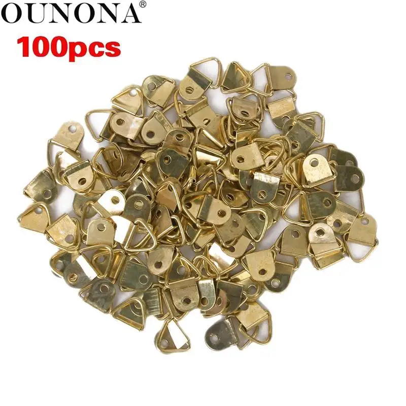 Фото OUNONA 100pcs Small Triangle D-Ring Single Hole Picture Frame Hangers Holders with Screws | Дом и сад